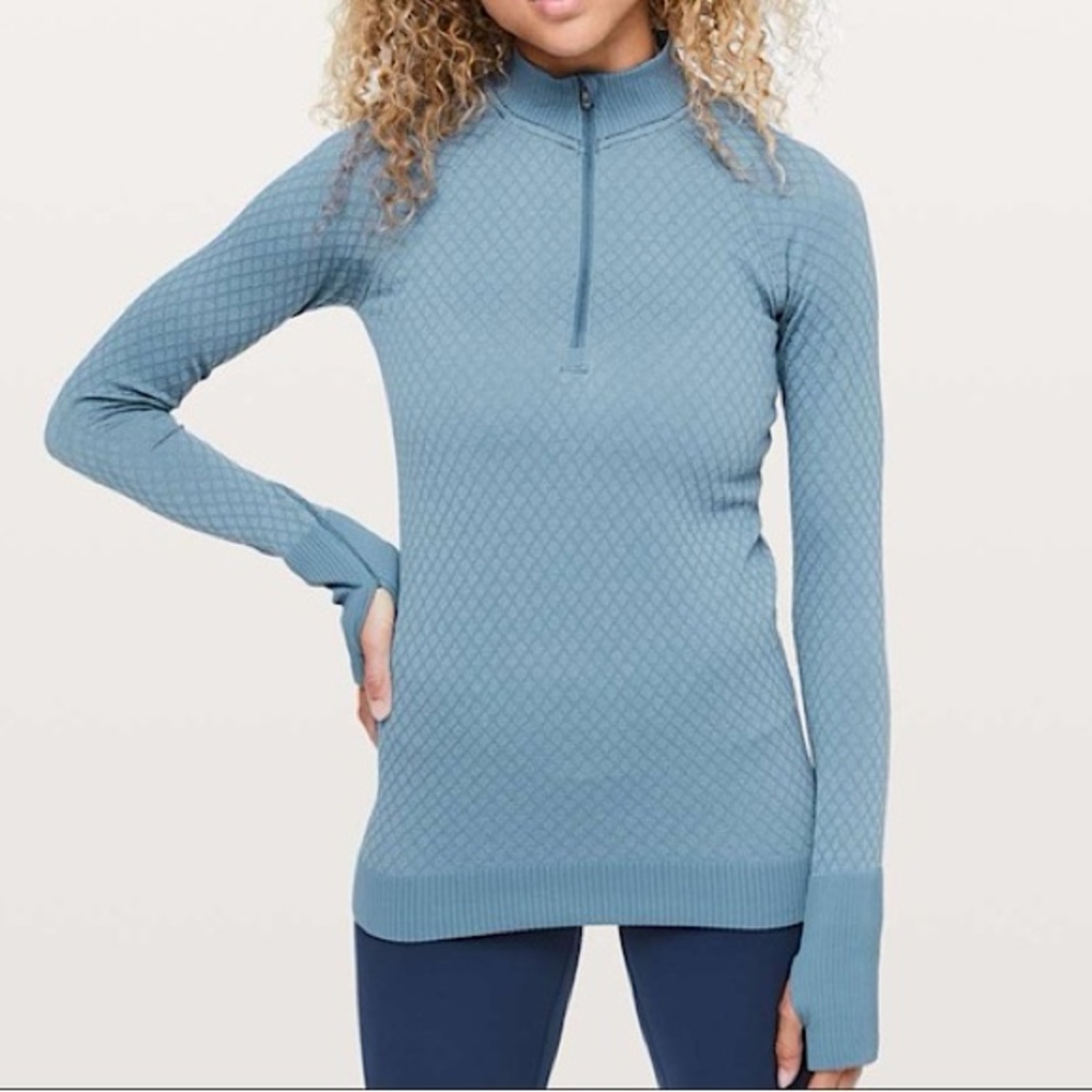 Lululemon Rest Less 1/2 Zip Long Sleeve Top in Slate Blue/White Size 4